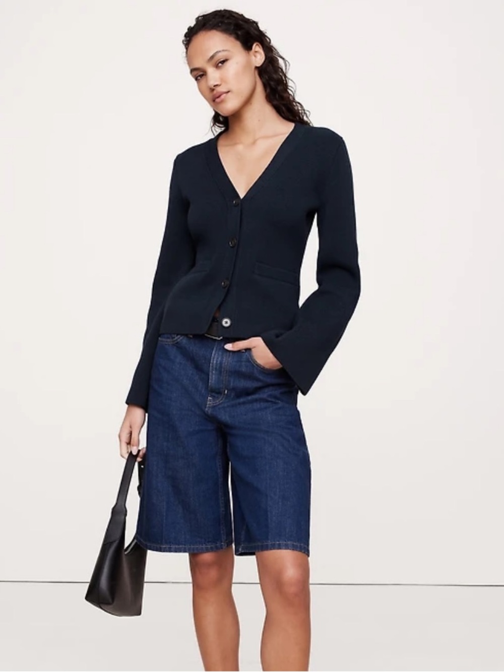 BR Cotton-Silk Flare Sleeve Cardigan Sweater